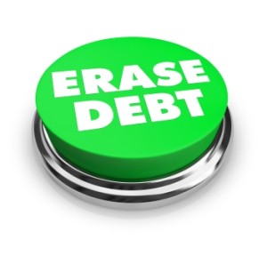 A green button with the words Erase Debt on it